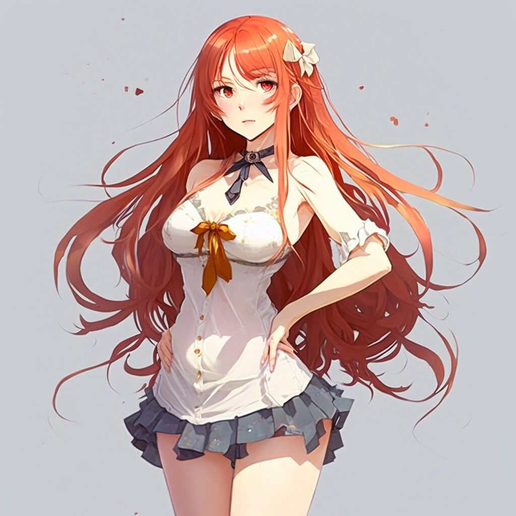 A woman with long red hair