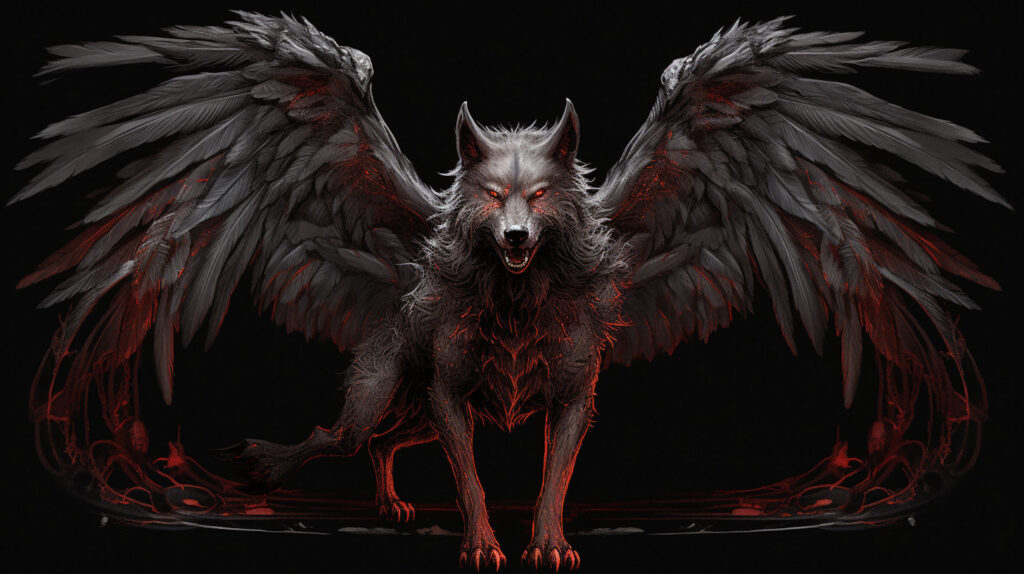 Fantasy creature: A wolf with wings