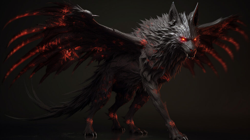 Fantasy creature: A wolf with wings