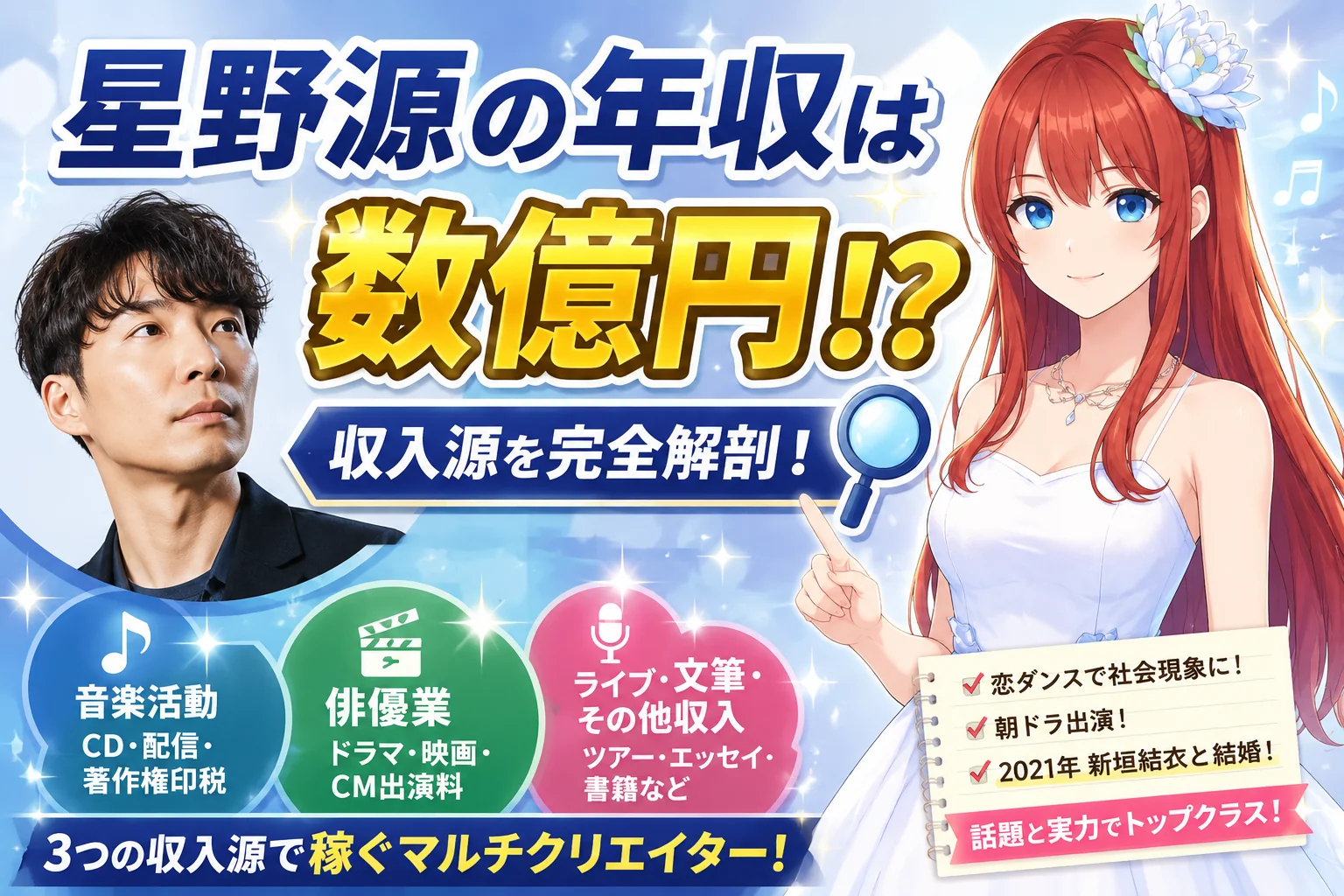 星野源の年収は驚きの数億円！収入源を完全解剖！